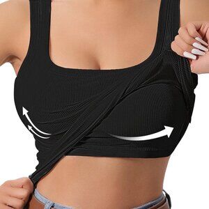 Brand New Women's Large Black U-Back Tank Top with Removable Pads for Yoga, Runn
